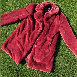 Burgundy faux fur coat